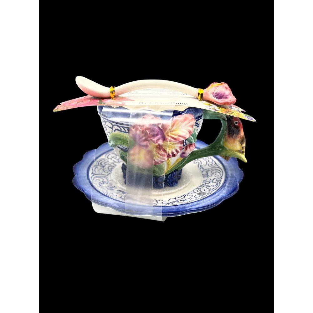 Cornerruby Teacup Saucer and Spoon